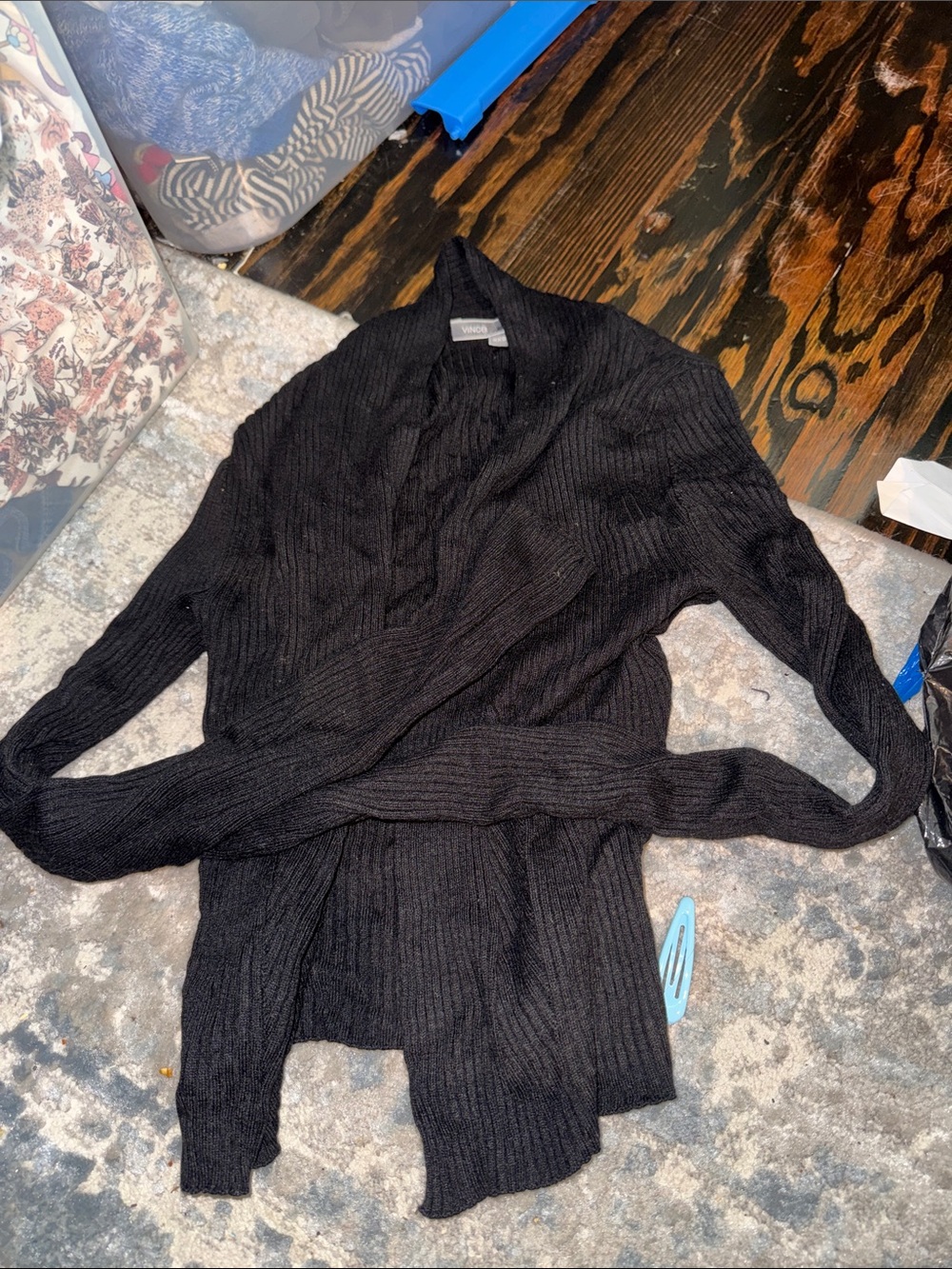 Vince Black Ribbed Shawl Collar Cardigan
